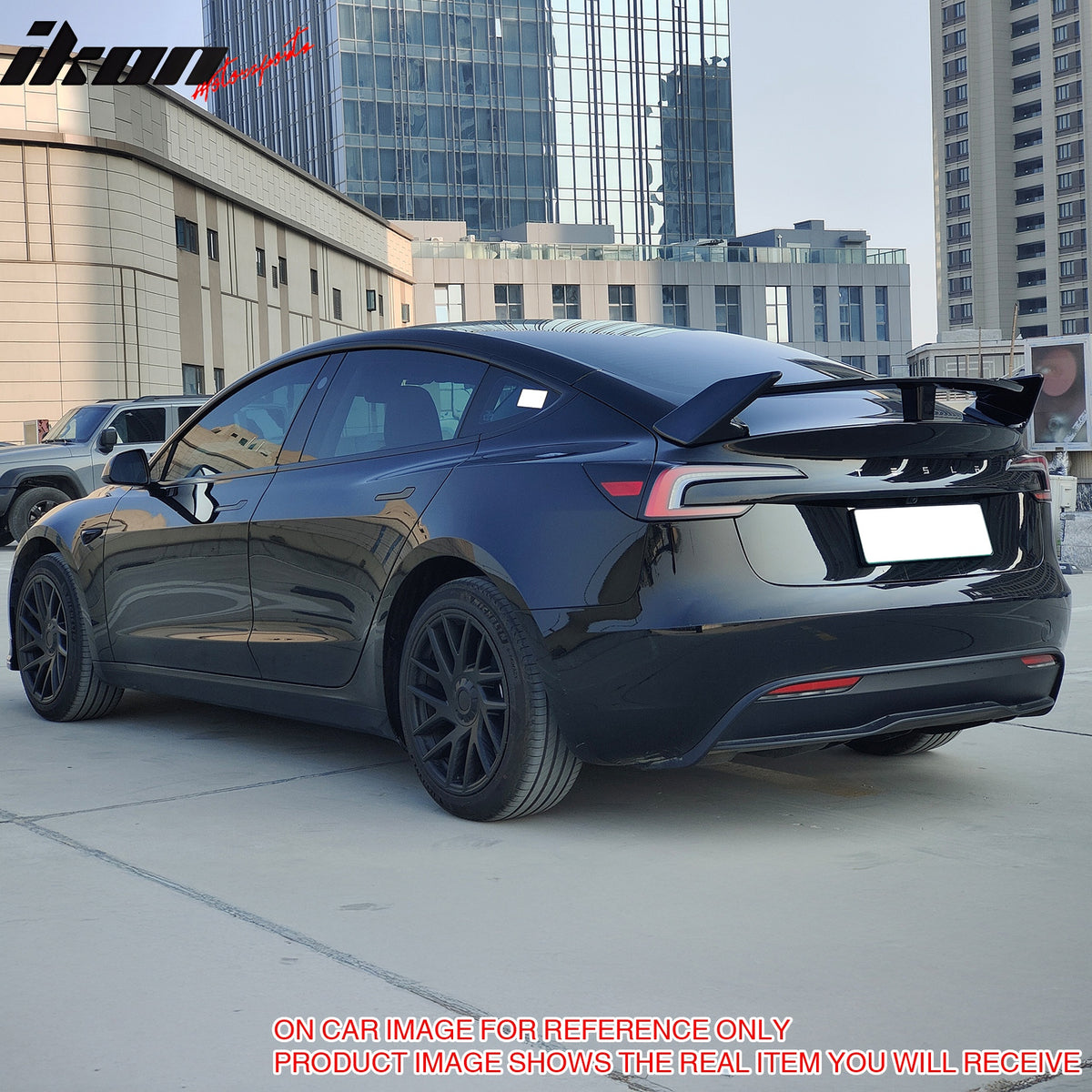 IKON MOTORSPORTS, Trunk Spoiler Compatible with 2017-2025 Tesla Model 3, GT Style Matte Black Blow Molding ABS Plastic Rear Trunk Lid Spoiler Wing Lip