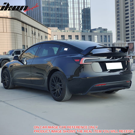 IKON MOTORSPORTS, Trunk Spoiler Compatible with 2017-2025 Tesla Model 3, GT Style Matte Black Blow Molding ABS Plastic Rear Trunk Lid Spoiler Wing Lip