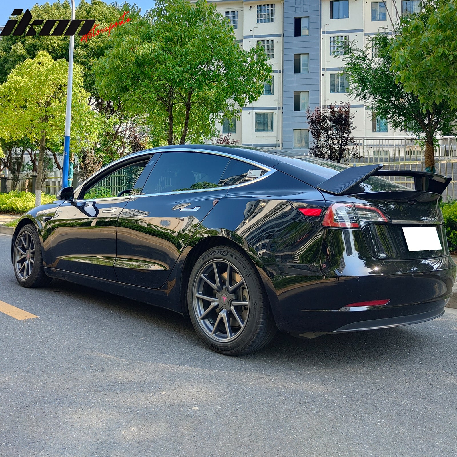 Fits 17-25 Tesla Model 3 GT Style Rear Trunk Spoiler Wing Carbon Fiber Print ABS