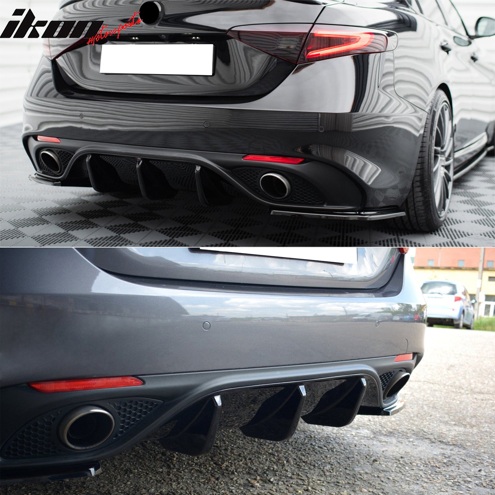 Fits 17-25 Alfa Romeo Giulia MX Style 3PCS Rear Bumper Lip Diffuser + Aprons PU