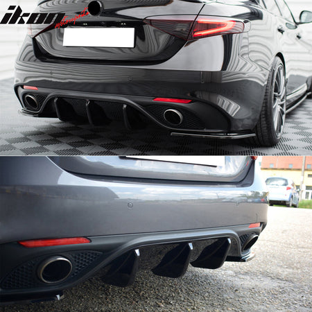 Fits 17-25 Alfa Romeo Giulia MX Style 3PCS Rear Bumper Lip Diffuser + Aprons PU