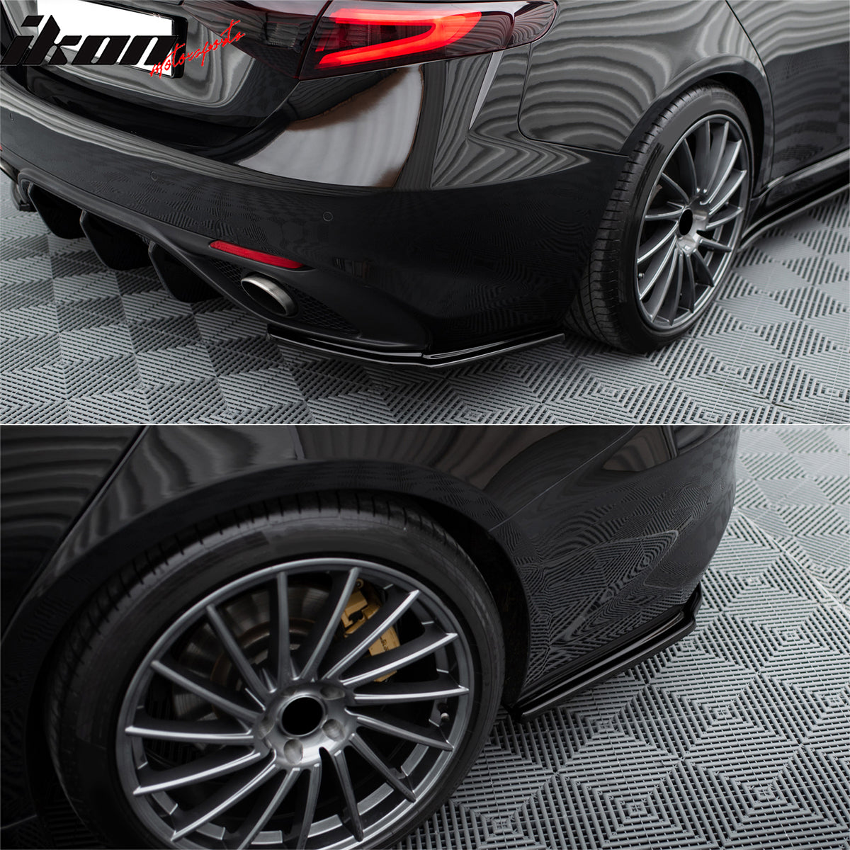 Fits 17-25 Alfa Romeo Giulia MX Style 3PCS Rear Bumper Lip Diffuser + Aprons PU