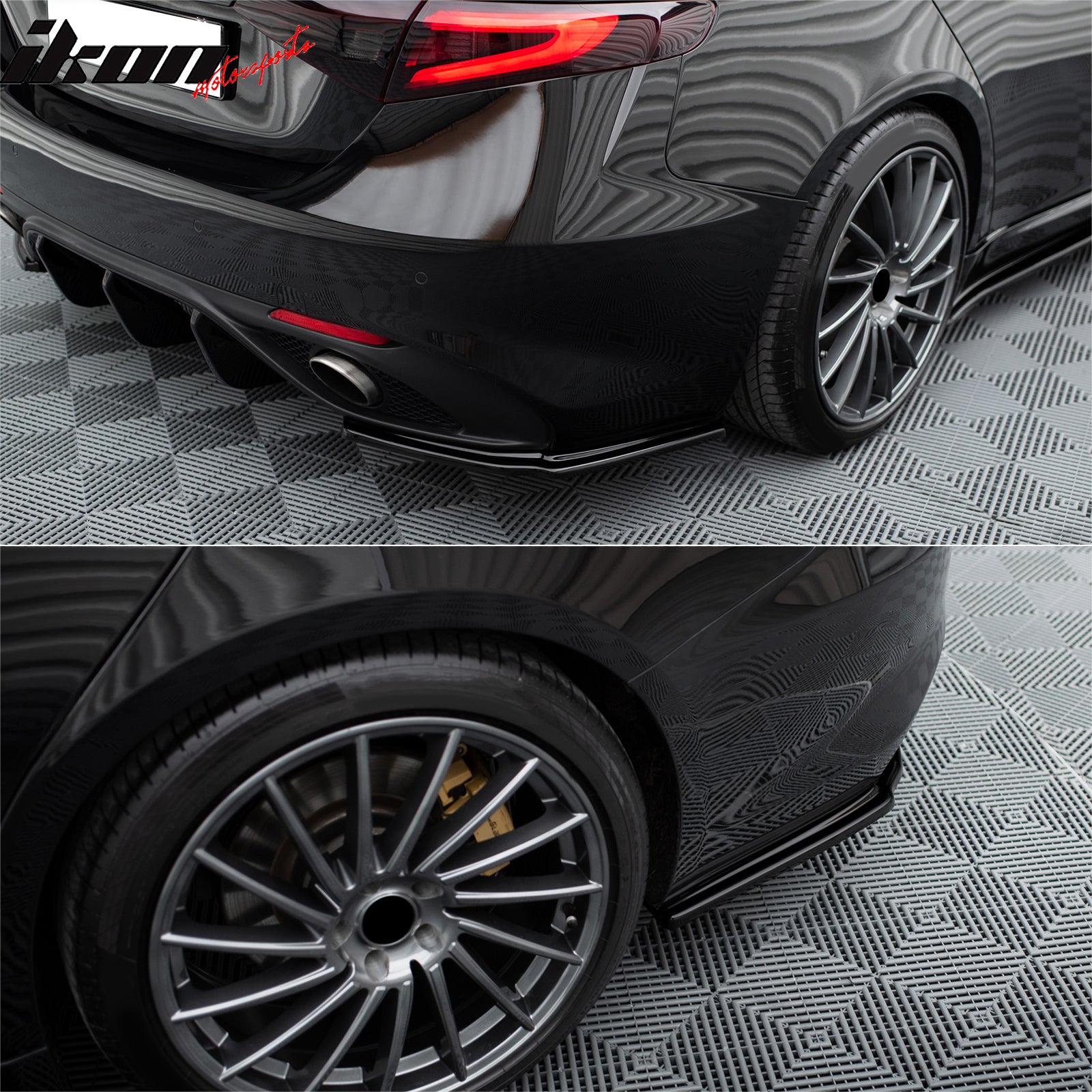 Fits 17-25 Alfa Romeo Giulia MX Style 3PCS Rear Bumper Lip Diffuser + Aprons PU