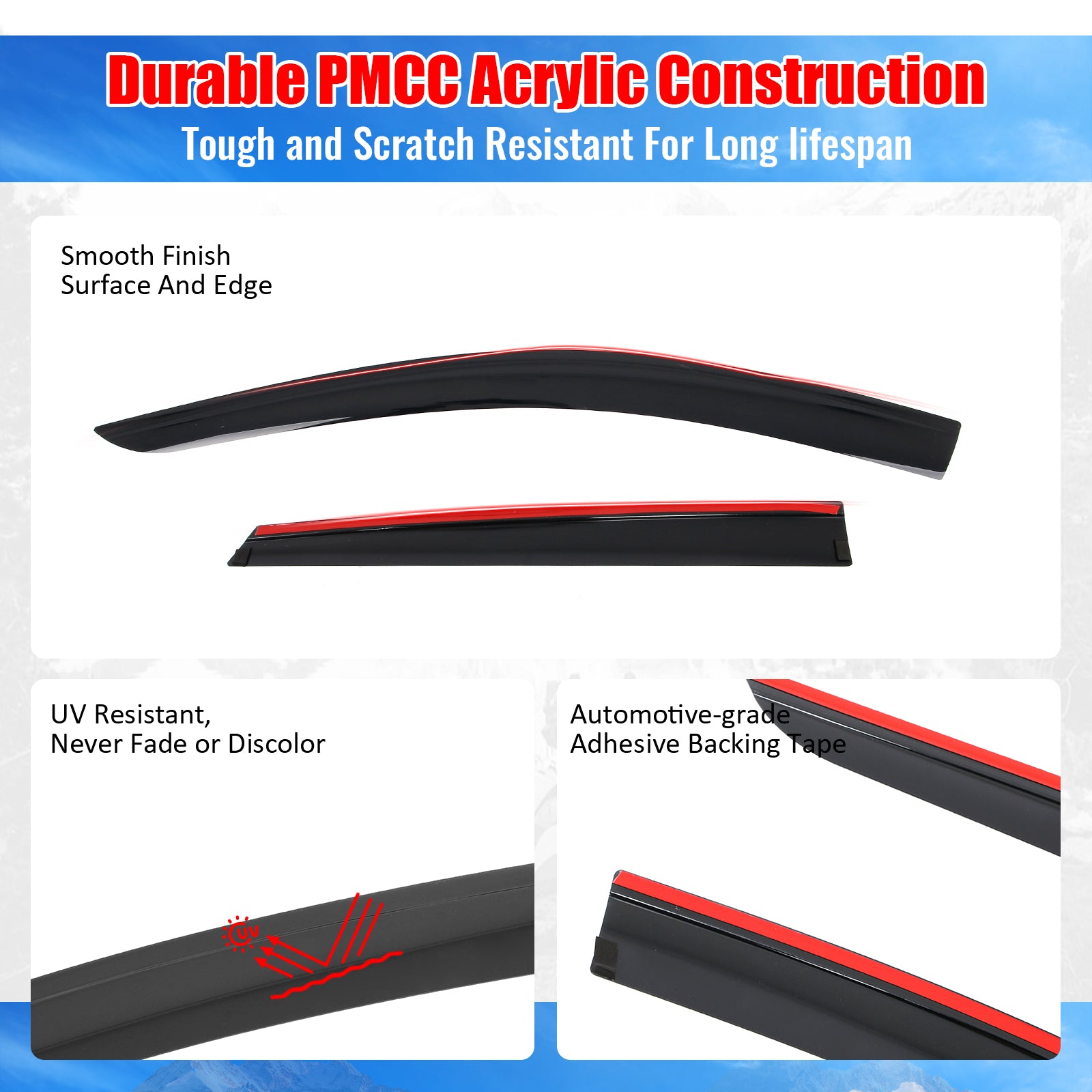 Fits 17-25 Cadillac XT5 Low Profile Style Tape-On Window Visors Rain Deflectors