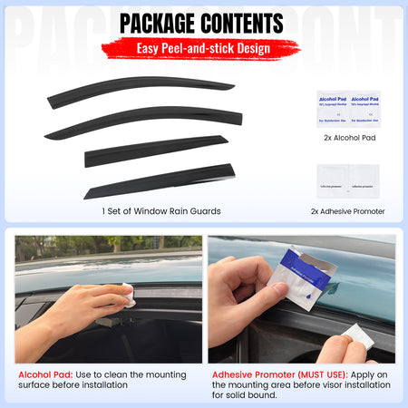 Fits 17-25 Cadillac XT5 Low Profile Style Tape-On Window Visors Rain Deflectors
