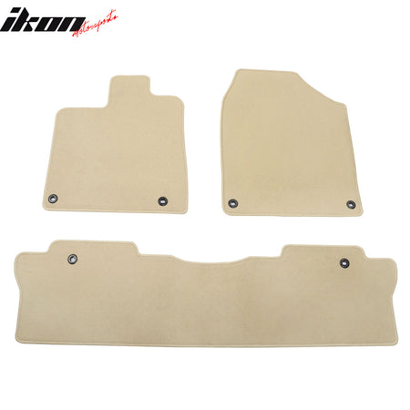 IKON MOTORSPORTS, Nylon Car Floor Mats Compatible with 2017-2025 Honda Ridgeline 4DR, OE Style Beige Driver Passenger Car Carpets, Front Rear 3PCS Full Set