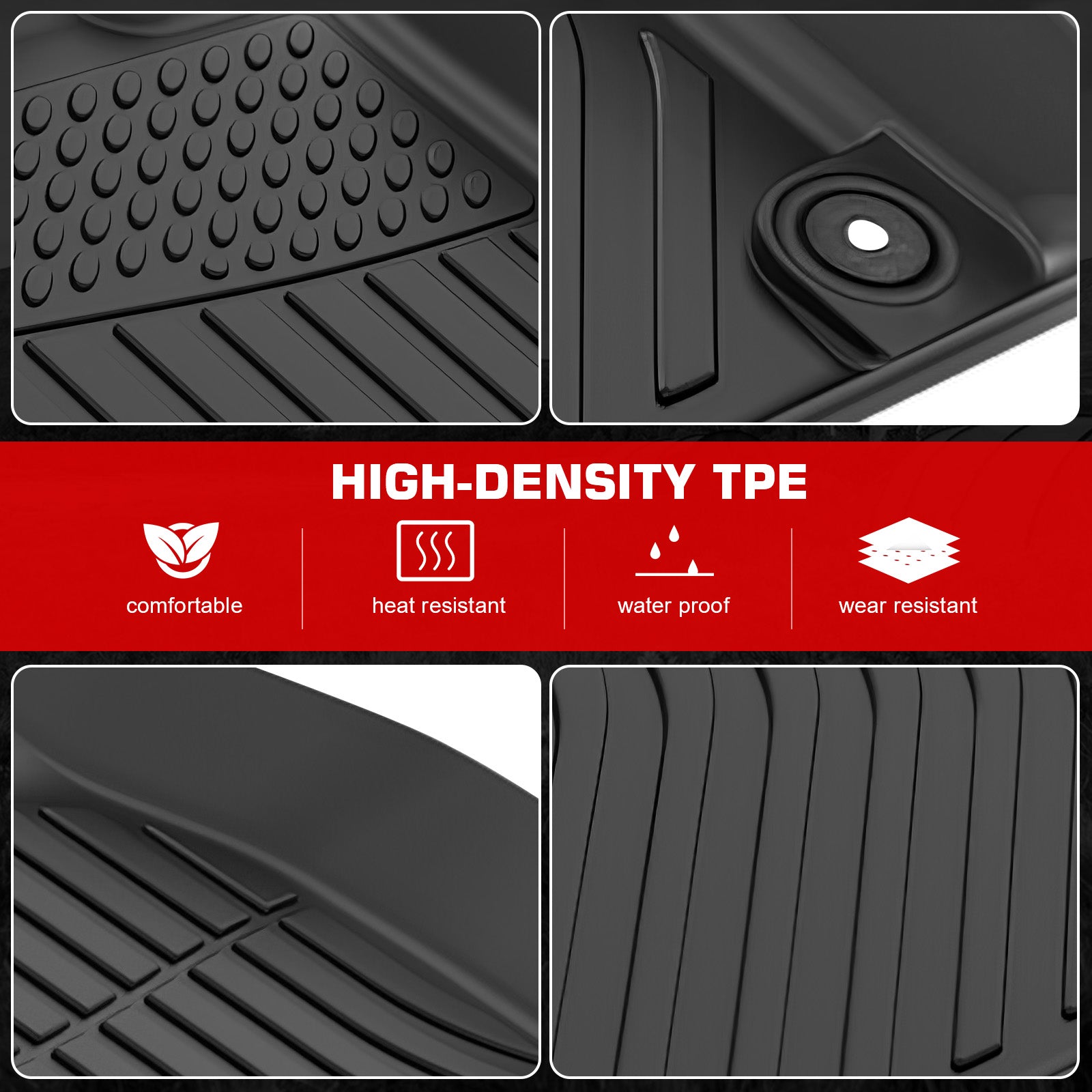 IKON MOTORSPORTS 3D TPE Floor Mats, Compatible with 2014-2016 Porsche 981 Cayman/2013-2016 981 Boxster/2017-2025 718 Cayman/718 Boxster/718 Spyder, All Weather Floor Liners, Front & 2nd Row Set, Black