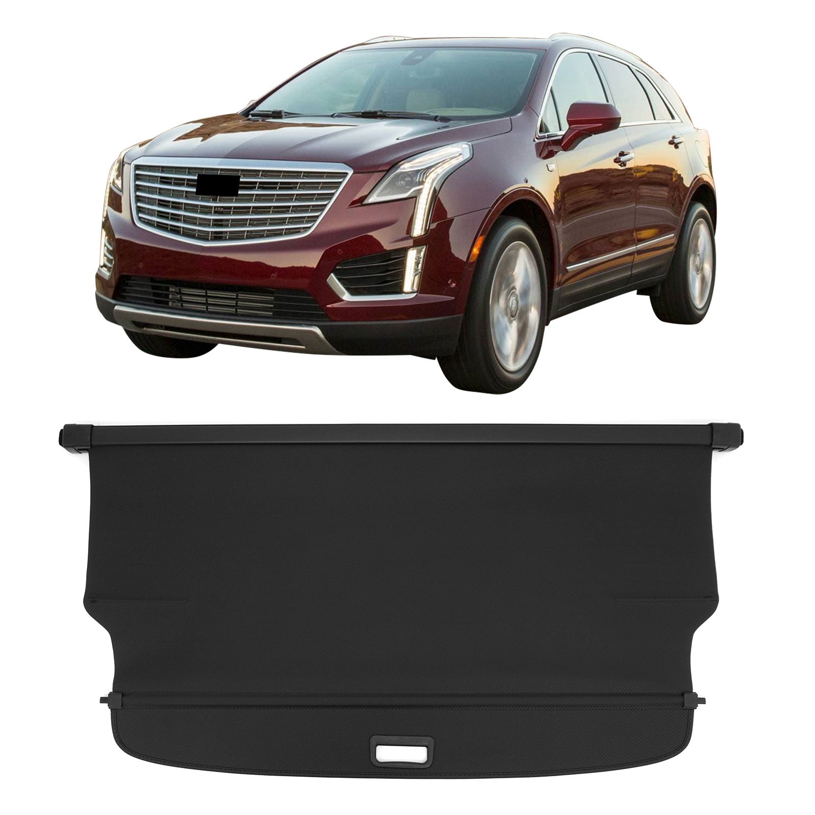 IKON MOTORSPORTS, Rear Retractable Cargo Cover, Compatible with 2017-2026 Cadillac XT5, ABS Aluminum Vinyl Trunk Security Luggage Shield Shade, Carbon Fiber Texture