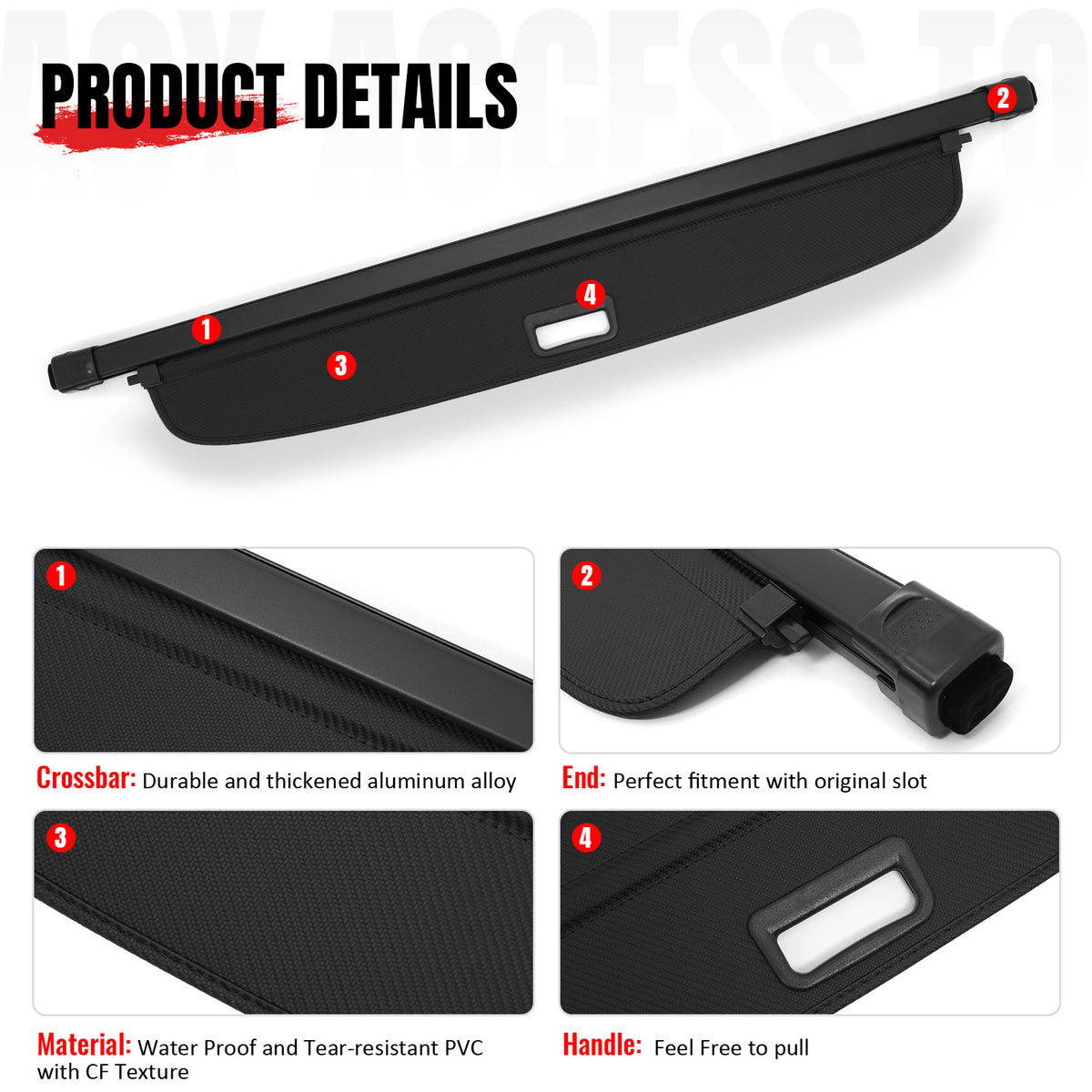Fits 17-26 Cadillac XT5 Retractable Rear Trunk Cargo Cover Carbon Fiber Texture