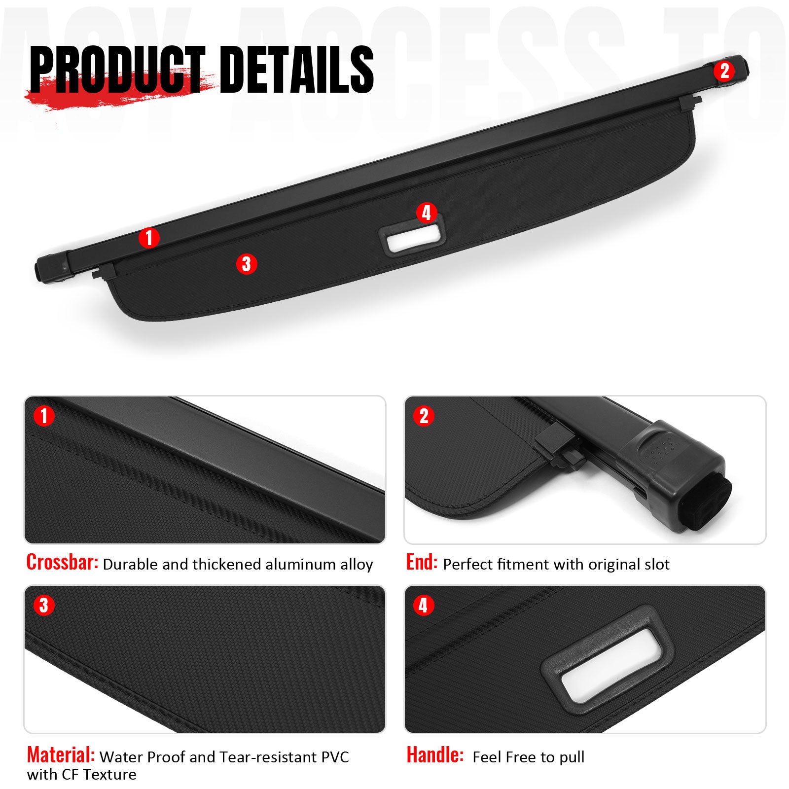 Fits 17-26 Cadillac XT5 Retractable Rear Trunk Cargo Cover Carbon Fiber Texture