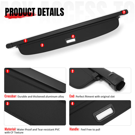 Fits 17-26 Cadillac XT5 Retractable Rear Trunk Cargo Cover Carbon Fiber Texture