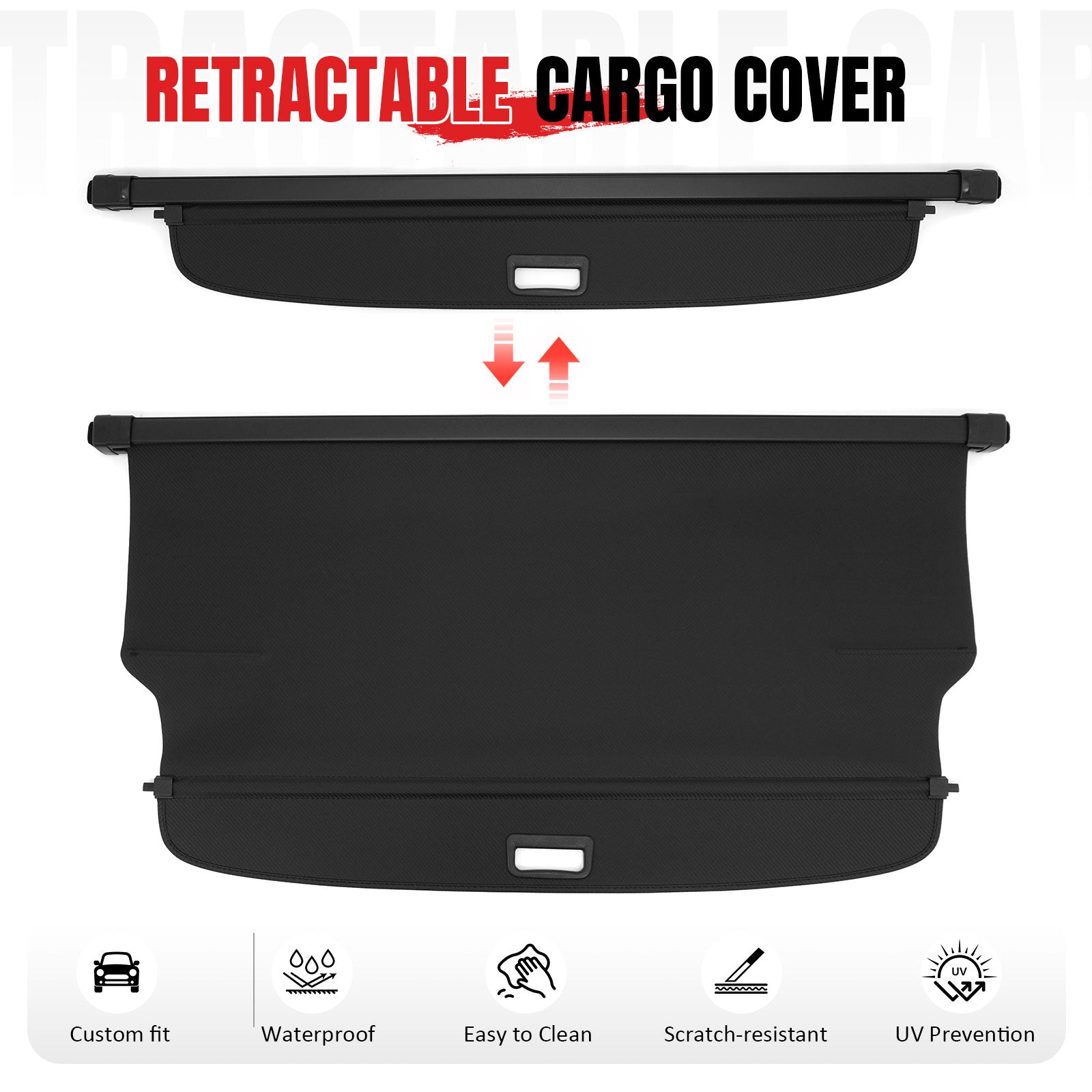 Fits 17-25 Cadillac XT5 Carbon Fiber Texture Rear Cargo Cover + 3D TPE Trunk Mat