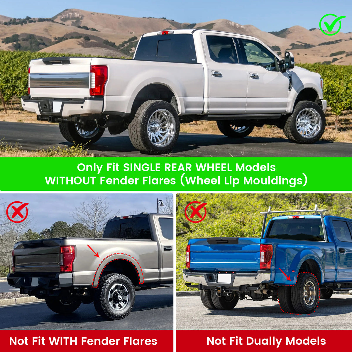 Fit 2017-2026 Ford F-250 F-350 Super Duty without OE Fender Flares Mud Flap