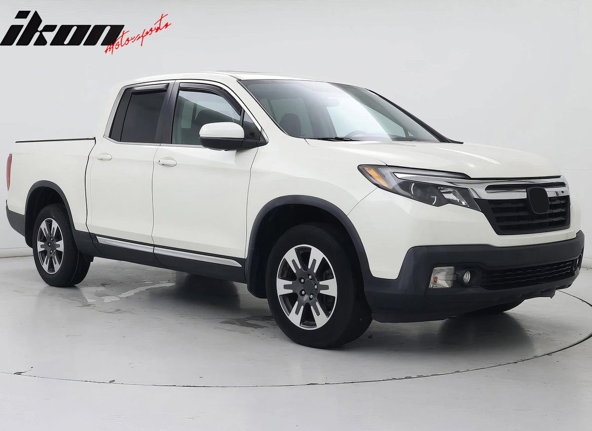 IKON MOTORSPORTS In Channel Window Visors Compatible with 2017-2025 Honda Ridgeline, Slim Style Acrylic Smoke Rain Guards, Side Window Wind Deflectors 4PCS