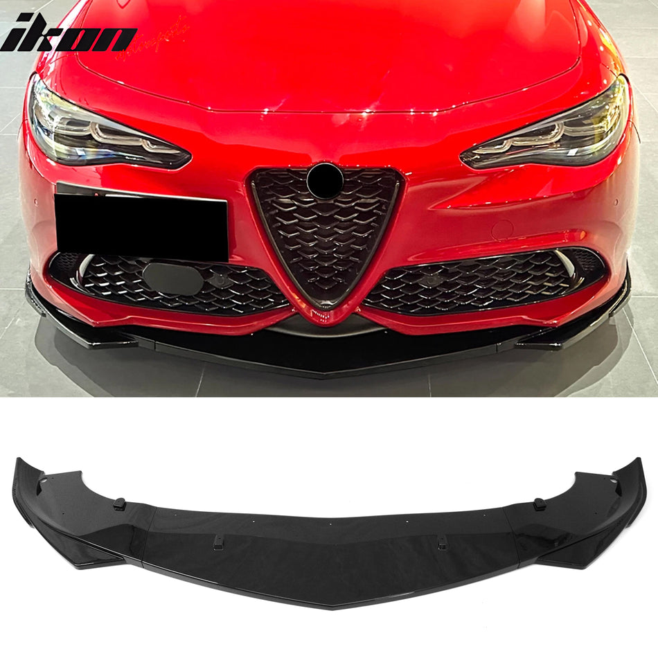2017-2026 Alfa Romeo Giulia Sport Line IKON Style Front Bumper Lip 3PCS Gloss Black
