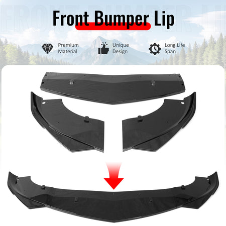 Fits 17-26 Alfa Romeo Giulia Sport Line IKON Front Bumper Lip 3PCS Gloss Black