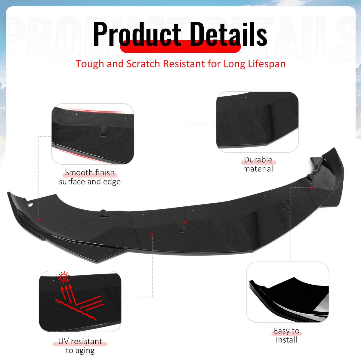 Fits 17-26 Alfa Romeo Giulia Sport Line IKON Front Bumper Lip 3PCS Gloss Black