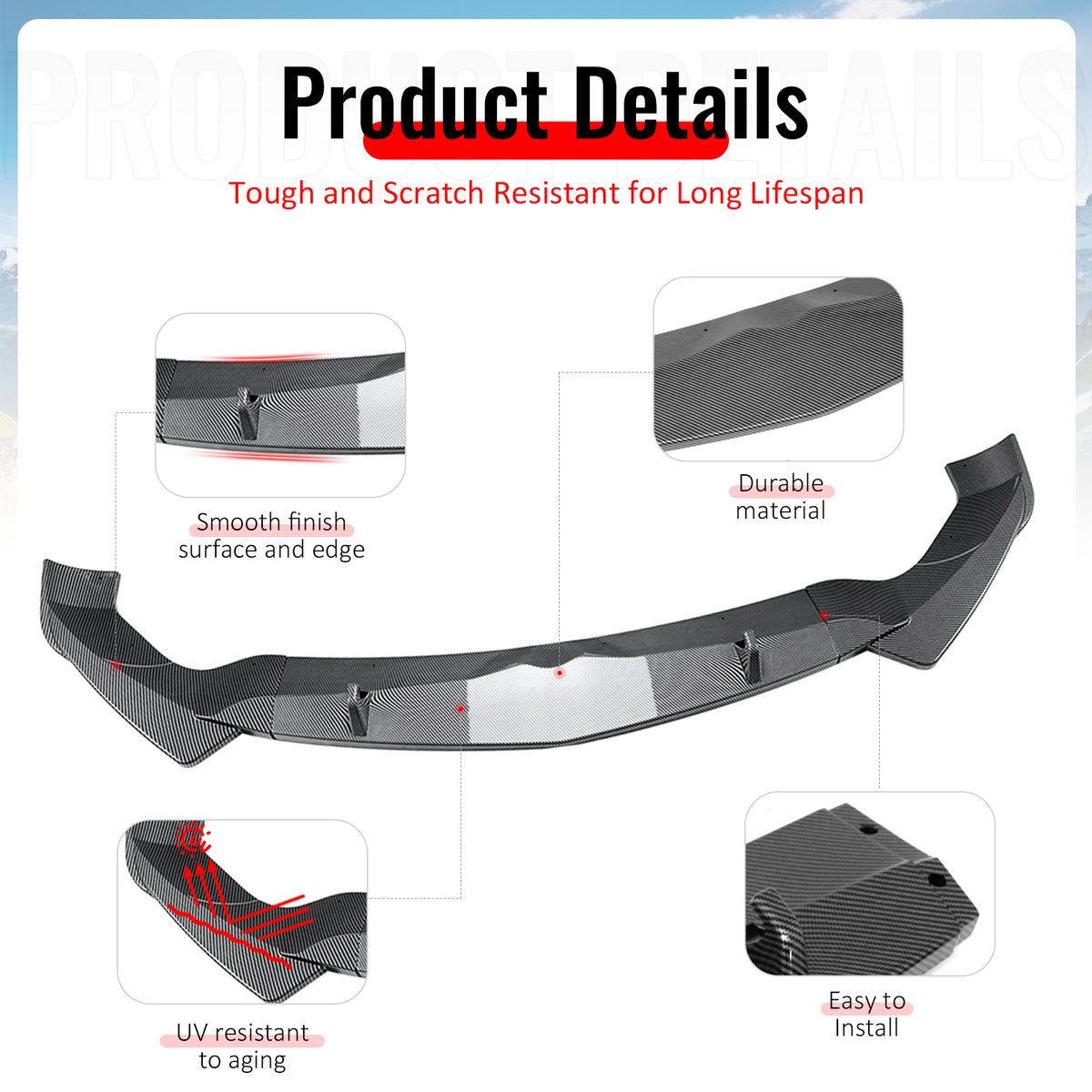 Fits 17-26 Alfa Romeo Stelvio IKON Style Front Bumper Lip Carbon Fiber Print 3PC