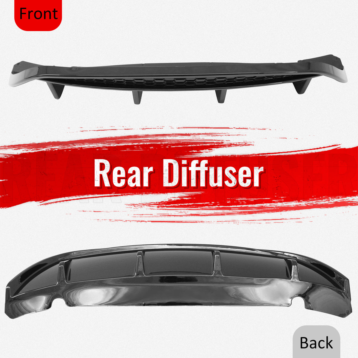 Fits 17-26 Alfa Romeo Stelvio Gloss Black V Style Rear Bumper Diffuser Guard ABS