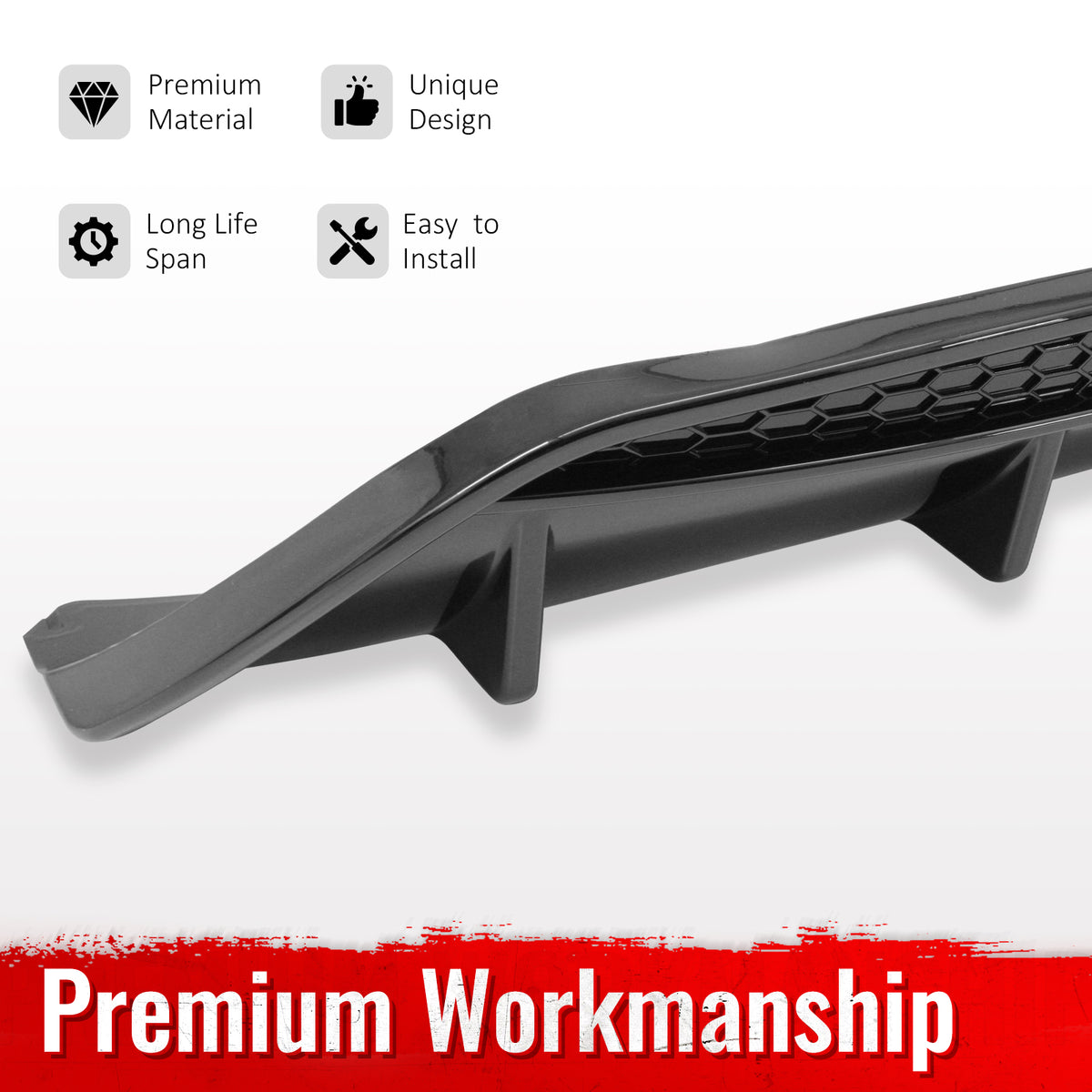 Fits 17-26 Alfa Romeo Stelvio Gloss Black V Style Rear Bumper Diffuser Guard ABS