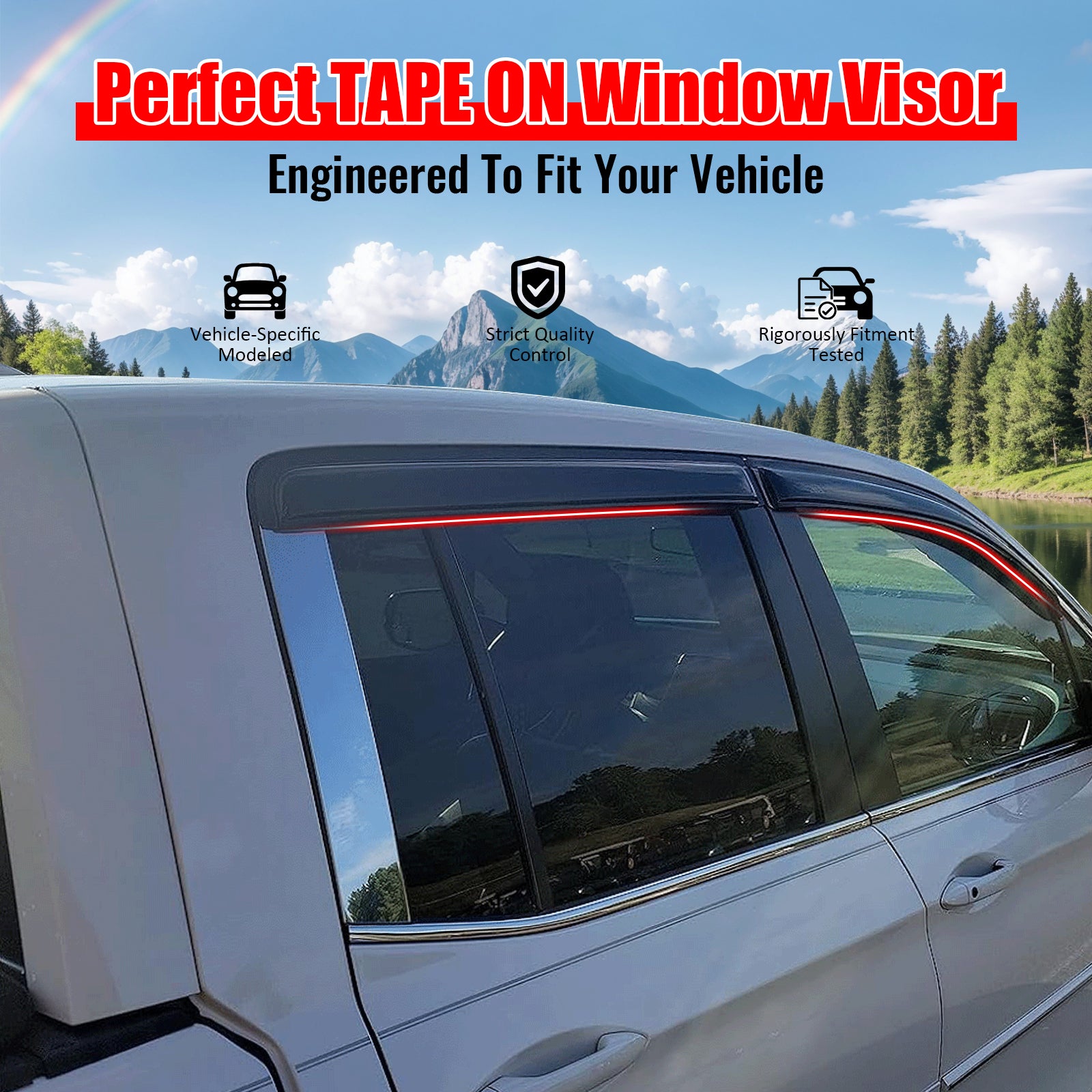 IKON MOTORSPORTS Tape on Window Visors Compatible with 2017-2026 Honda Ridgeline, Slim Style Acrylic Smoke Rain Guards, Side Window Wind Deflectors 4PCS