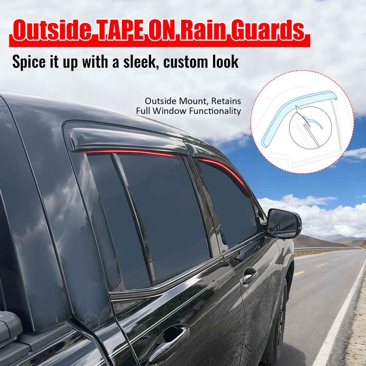 Fits 17-26 Honda Ridgeline Window Visors Smoke Acrylic Rain Sun Shade 4PCS Set