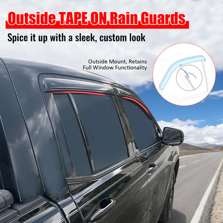 Fits 17-26 Honda Ridgeline Window Visors Smoke Acrylic Rain Sun Shade 4PCS Set