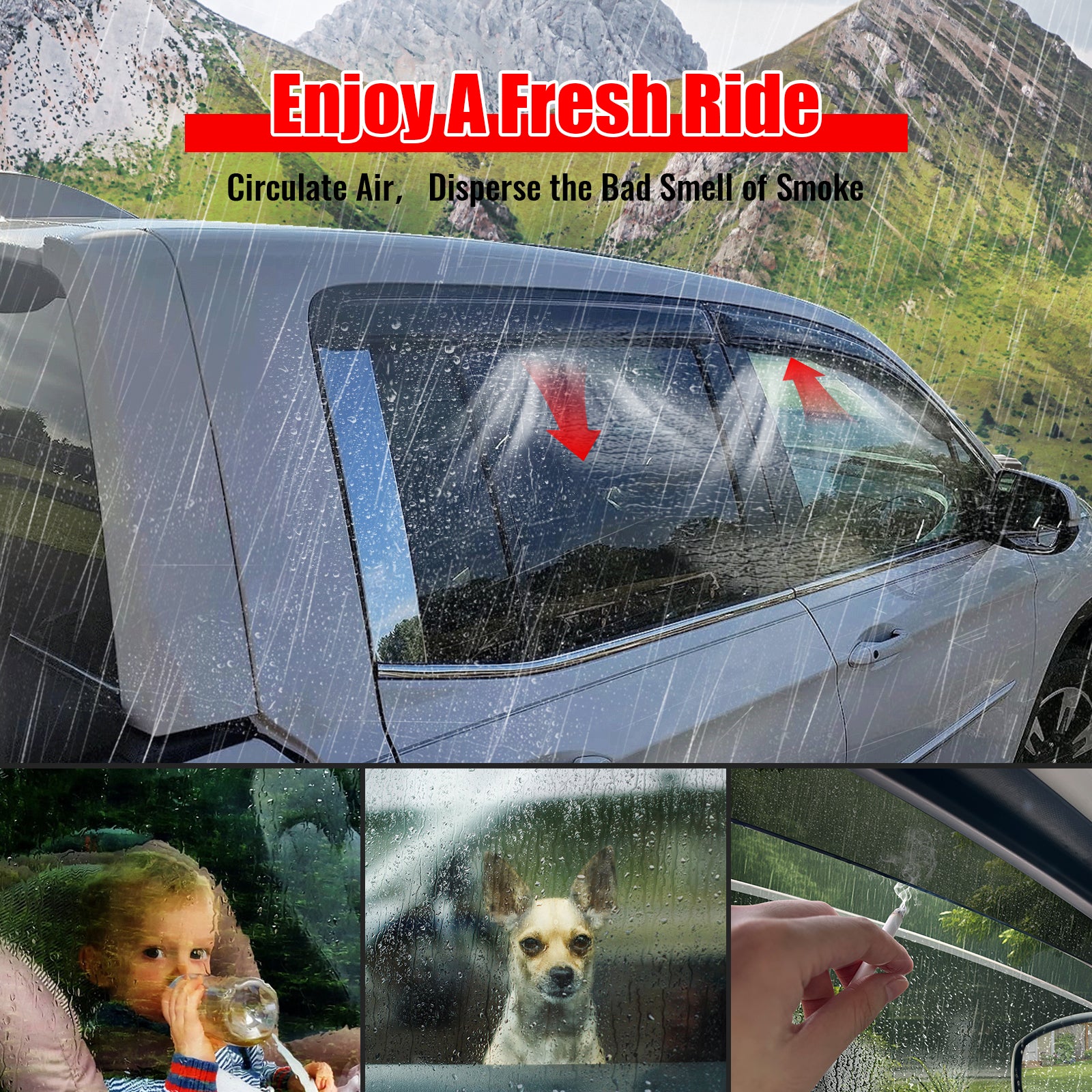 Fits 17-26 Honda Ridgeline Window Visors Smoke Acrylic Rain Sun Shade 4PCS Set