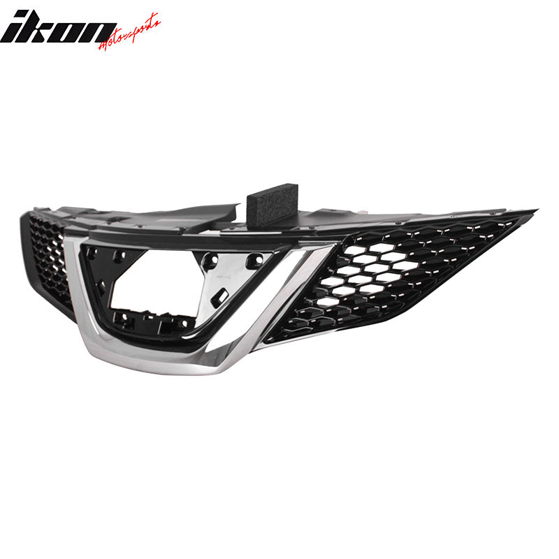 IKON MOTORSPORTS Front Upper Grille, Compatible with 2018-2019 Nissan Rogue, OE Style Black Silver ABS Replacement Front Bumper Hood Grill