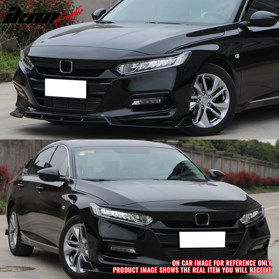 IKON MOTORSPORTS, Front Grille Trims Compatible With 2018-2020 Honda Accord All Models, OE Style Carbon Fiber Print ABS Bonnet Headlight Molding Trim 3PCS