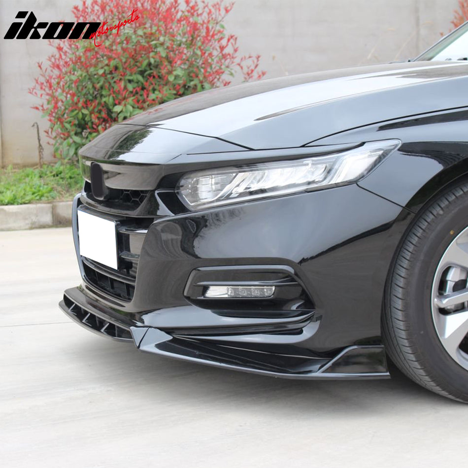 IKON MOTORSPORTS, Front Grille Trims Compatible With 2018-2020 Honda Accord All Models, OE Style Gloss Black ABS Bonnet Headlight Molding Trim 3PCS