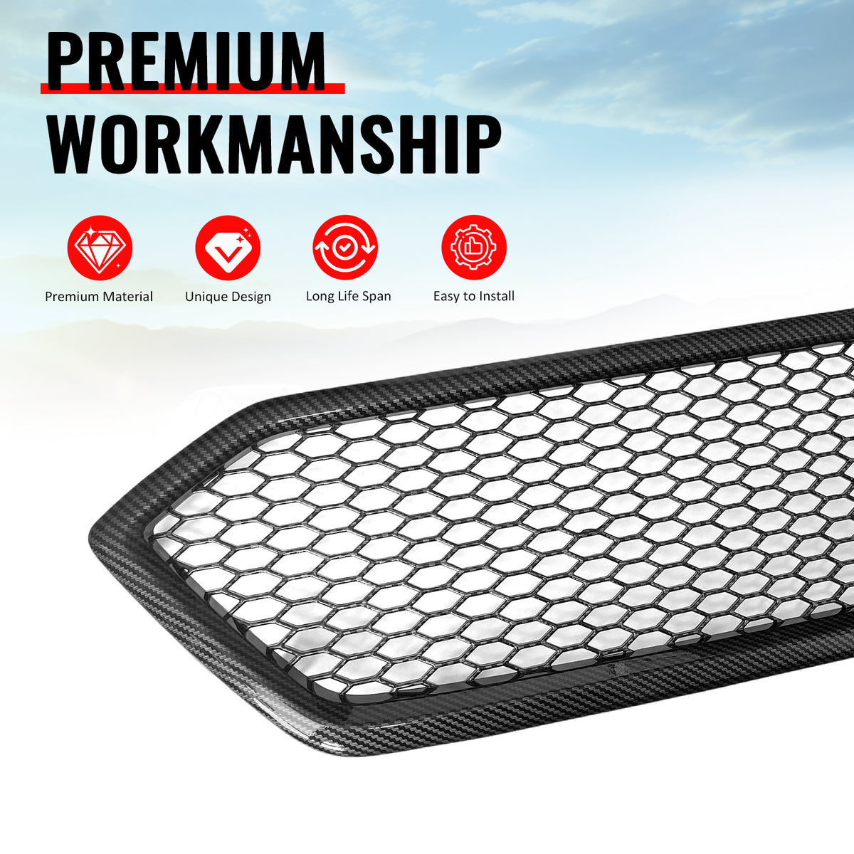 Fits 18-21 Subaru WRX/WRX STI Carbon Fiber Print Honeycomb Front Upper Grille PP