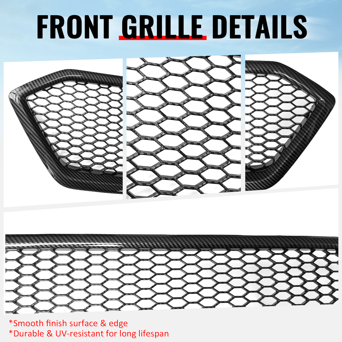 Fits 18-21 Subaru WRX/WRX STI Carbon Fiber Print Honeycomb Front Upper Grille PP