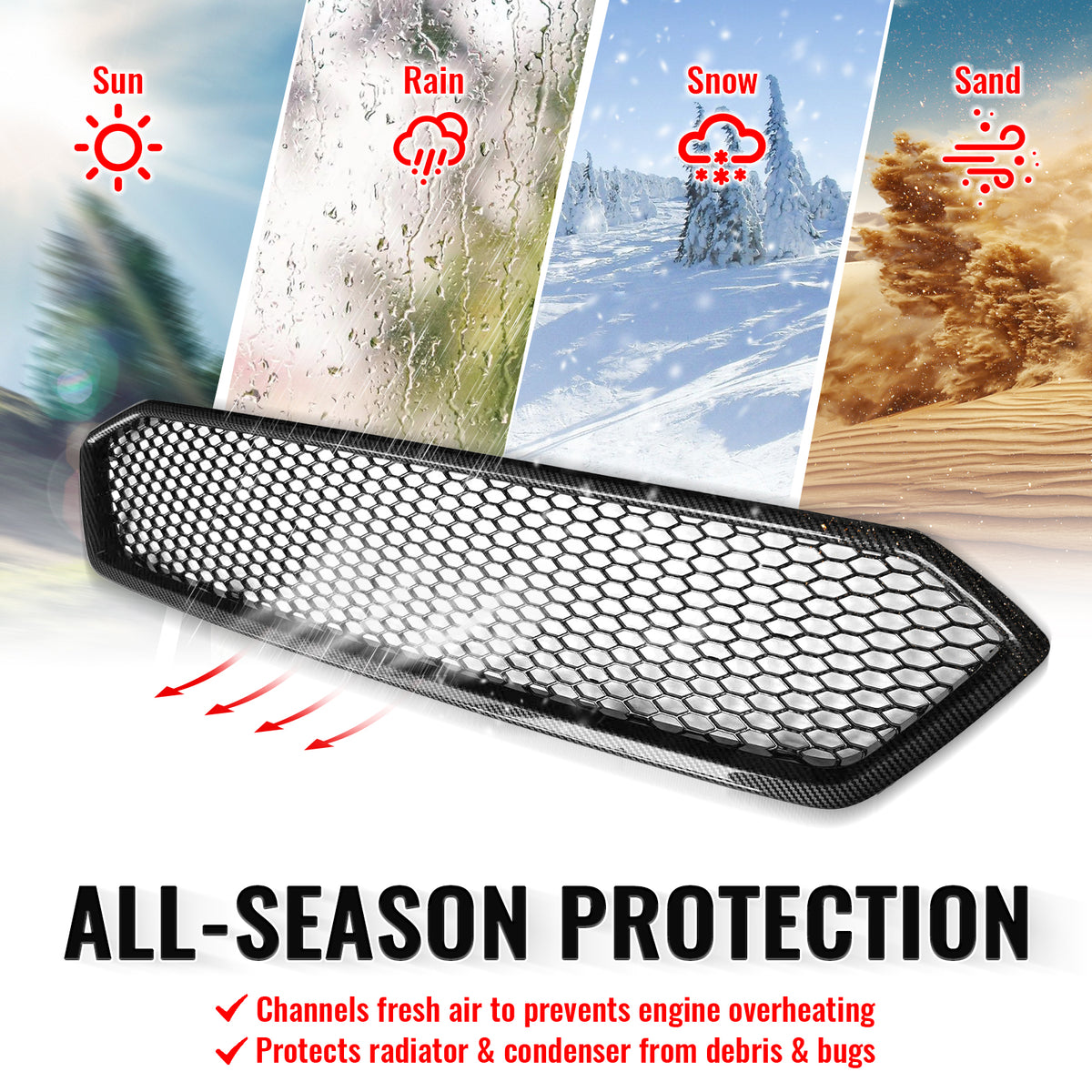 Fits 18-21 Subaru WRX/WRX STI Carbon Fiber Print Honeycomb Front Upper Grille PP