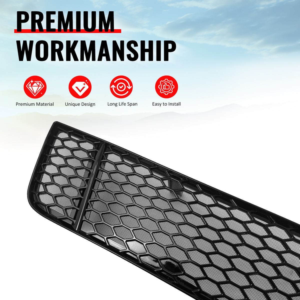 Fits 18-21 Subaru WRX/WRX STI Gloss Black Honeycomb Front Bumper Lower Grille PP