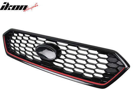 IKON MOTORSPORTS Front Upper Grille, Compatible with 2018-2021 Subaru WRX STI & WRX, JDM Style Gloss Black W/ Red ABS Plastic Replacement Front Bumper Hood Grill 1PC