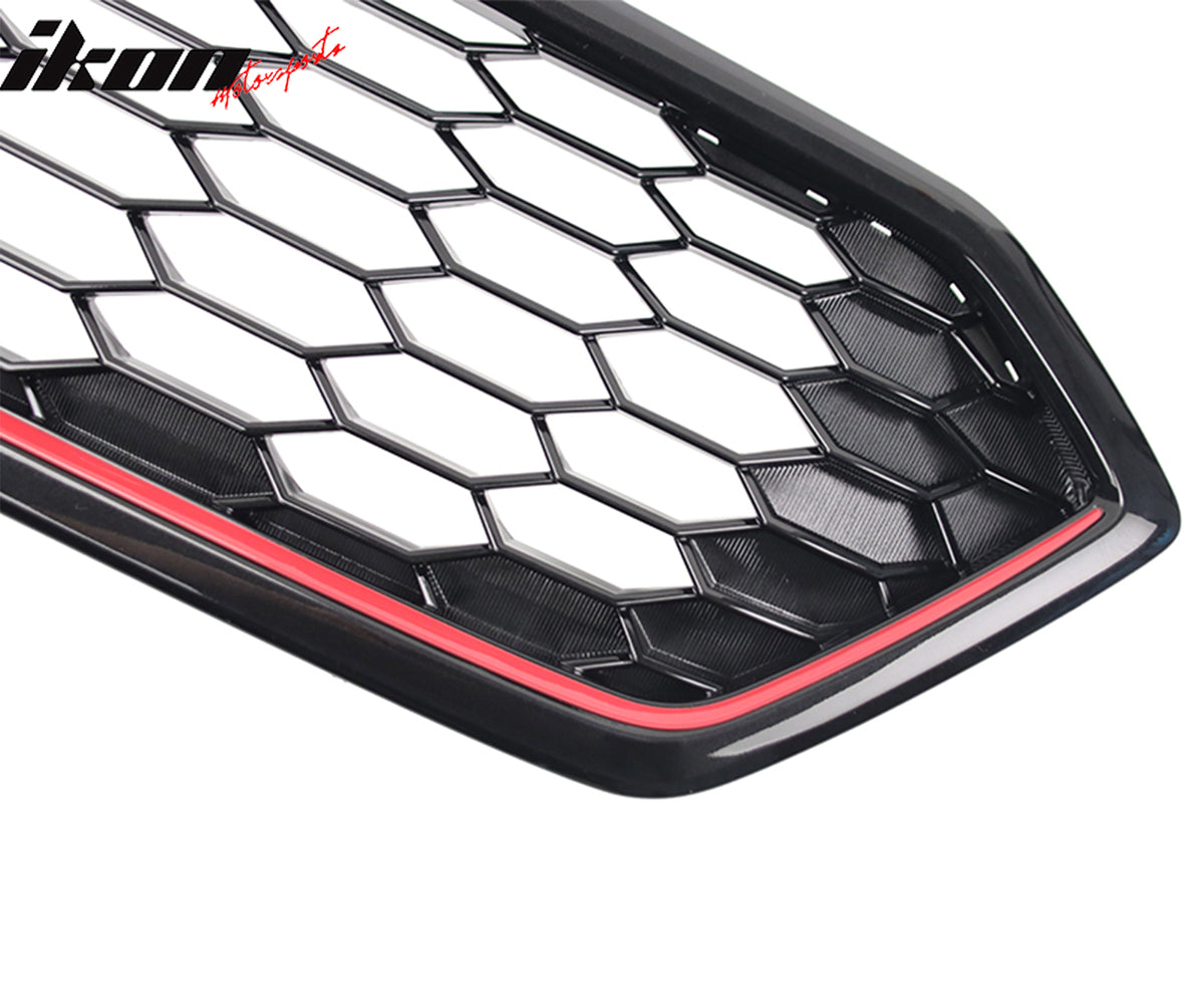 Fits 18-21 Subaru WRX STI JDM Style Front Bumper Grille Gloss Black W/ Red ABS