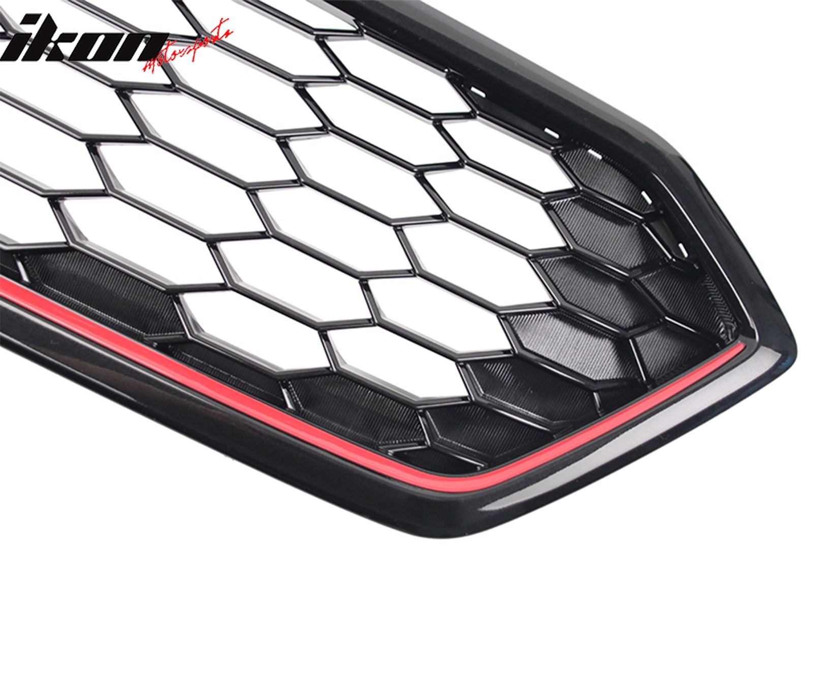 Fits 18-21 Subaru WRX STI JDM Style Front Bumper Grille Gloss Black W/ Red ABS