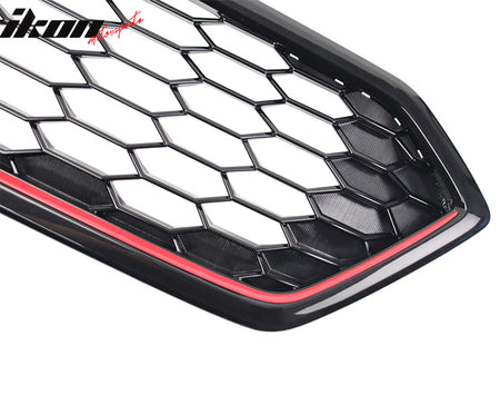 Fits 18-21 Subaru WRX STI JDM Style Front Bumper Grille Gloss Black W/ Red ABS