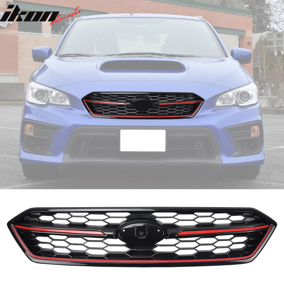 2018-2021 Subaru WRX STI Style Gloss Black W/Red Trim Front Grille ABS