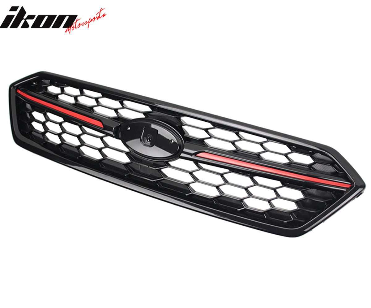 Fits 18-21 Subaru WRX STI Style Front Bumper Upper Grille Gloss Black W/ Red ABS