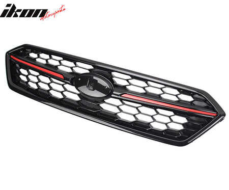 Fits 18-21 Subaru WRX STI Style Front Bumper Upper Grille Gloss Black W/ Red ABS