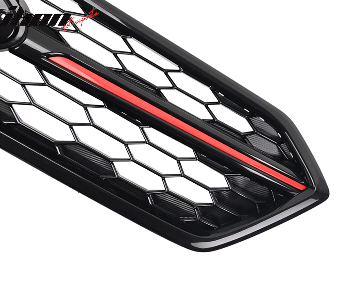 Fits 18-21 Subaru WRX STI Style Front Bumper Upper Grille Gloss Black W/ Red ABS
