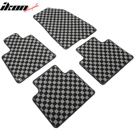 Fits 18-22 Honda Accord Floor Mats Non-Slip Carpets Checkered Black Gray Plaid