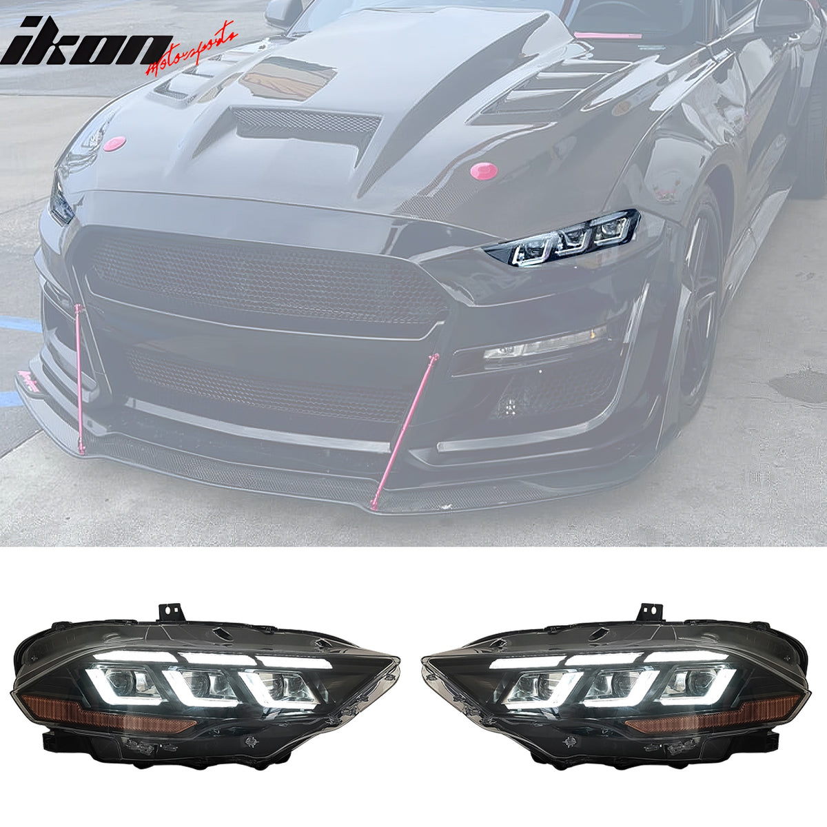 Fits 18-23 Ford Mustang Dark Horse Front Bumper Conversion Switchback Headlights
