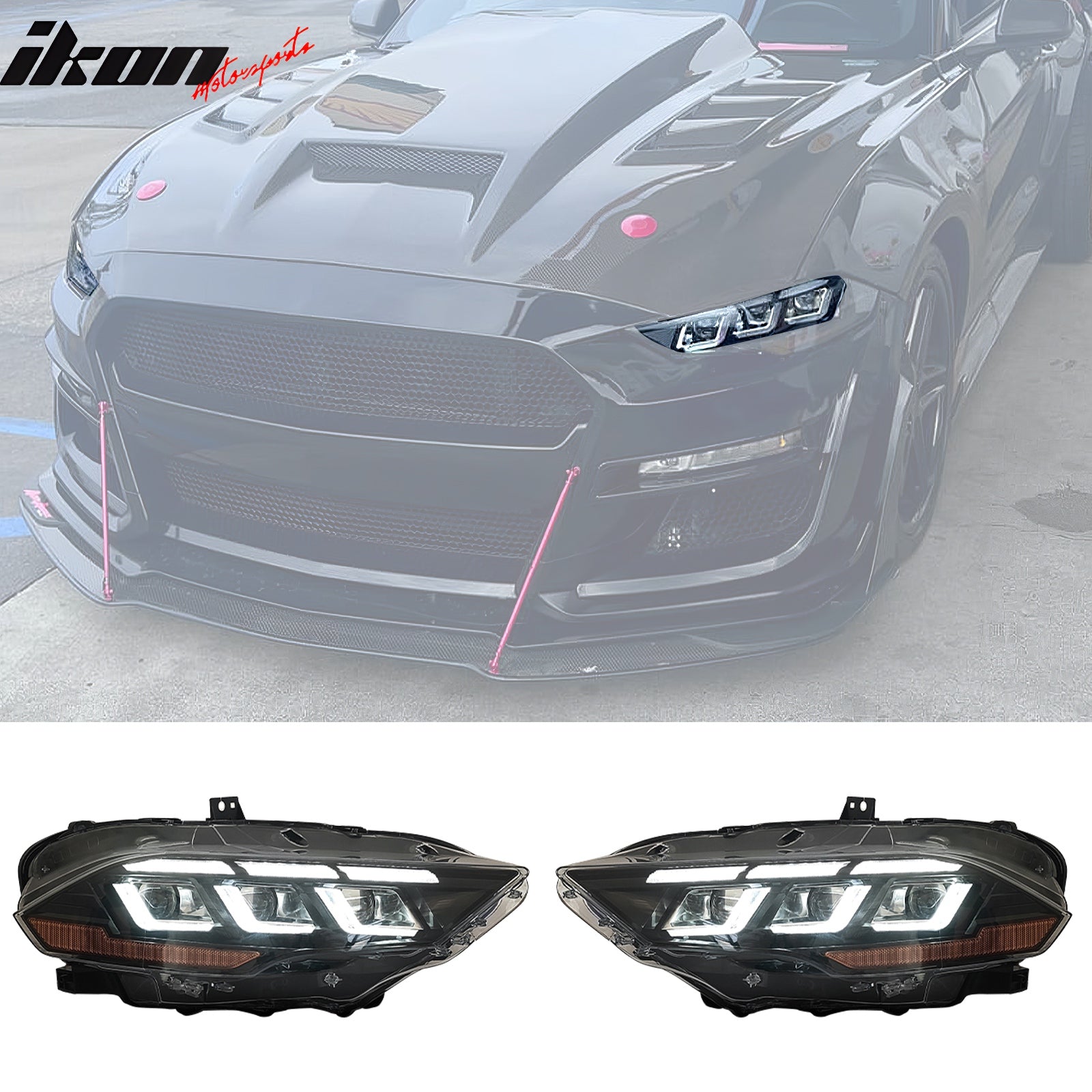 Fits 18-23 Ford Mustang Dark Horse Front Bumper Conversion Switchback Headlights