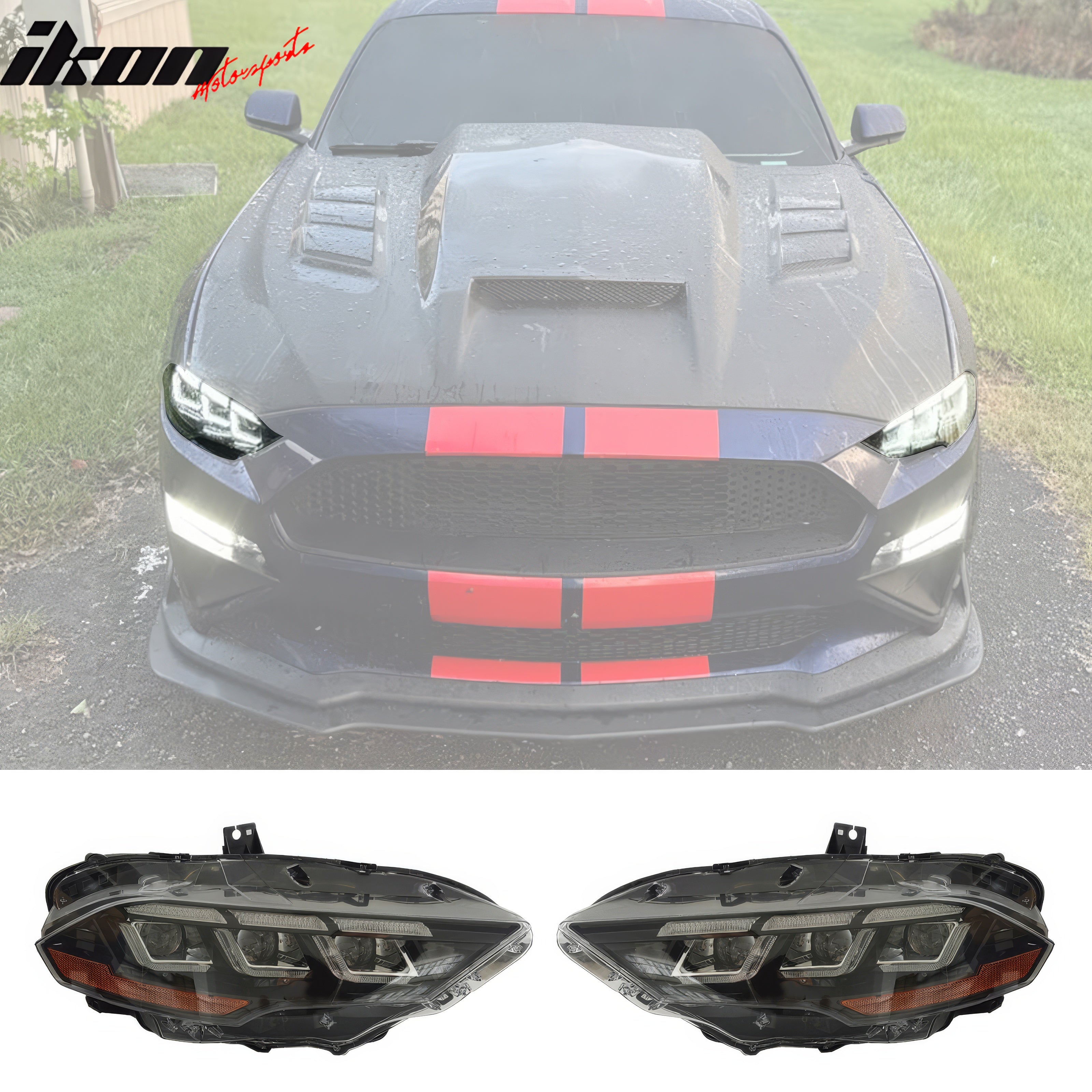 Fits 18-23 Ford Mustang Mach 1 Front Bumper Conversion 2024 LED Headlight W/ Lip