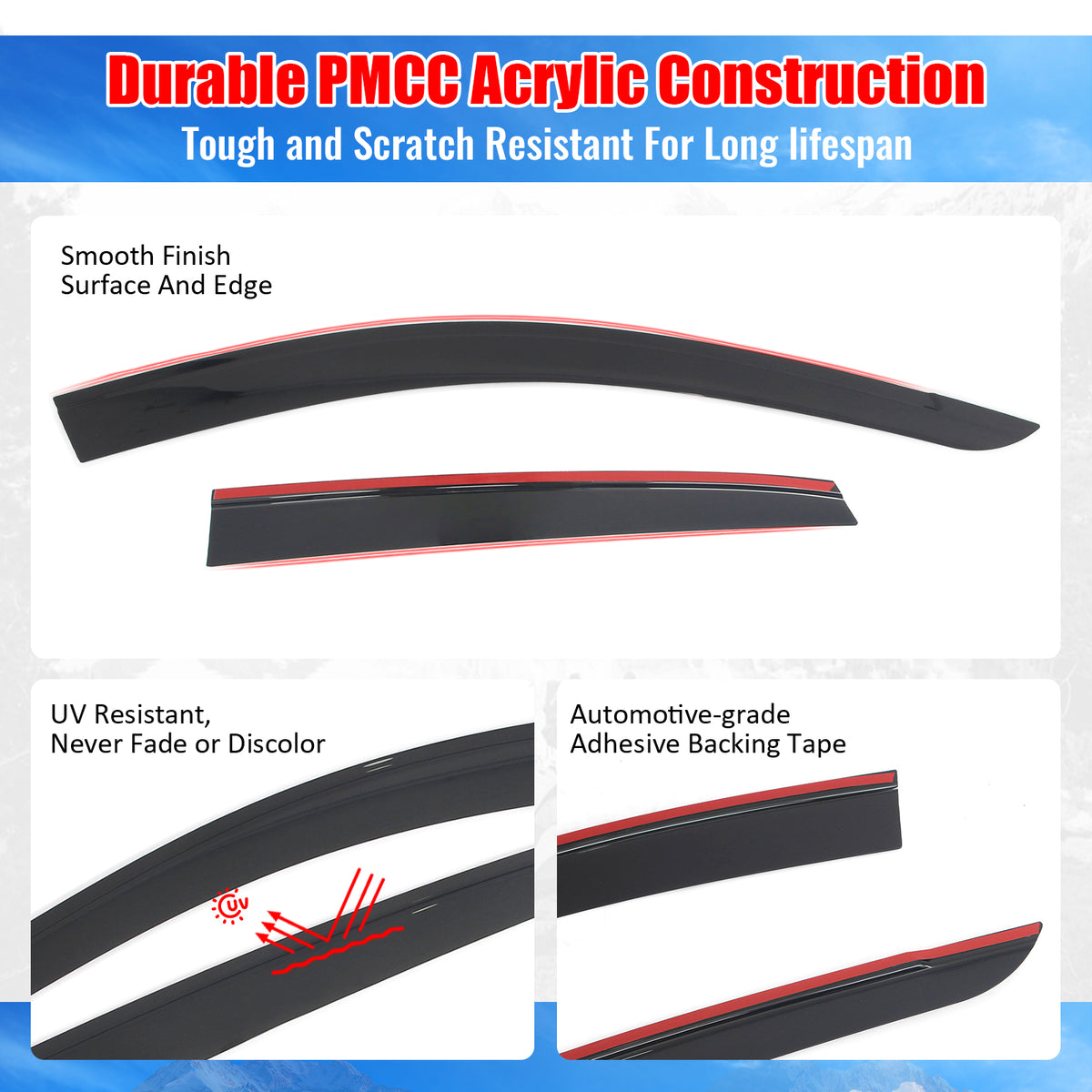Fits 18-23 Hyundai Kona & Kona Electric Low Profile Style Tape-on Window Visors