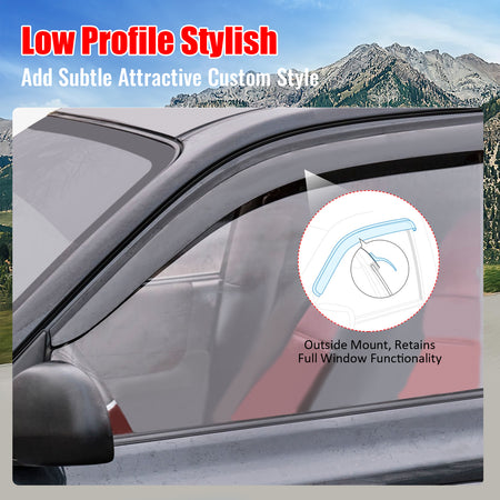 Fits 18-23 Hyundai Kona & Kona Electric Low Profile Style Tape-on Window Visors