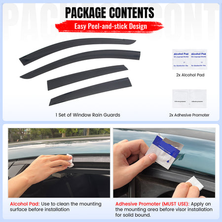 Fits 18-23 Hyundai Kona & Kona Electric Low Profile Style Tape-on Window Visors